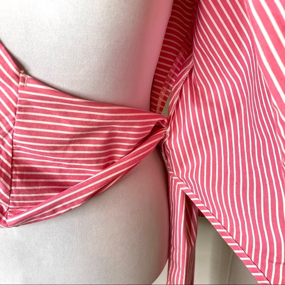 JW Style Y2K Striped Wrap Front Tie Shirt Blouse Small Pink White S Cottagecore - Picture 5 of 8